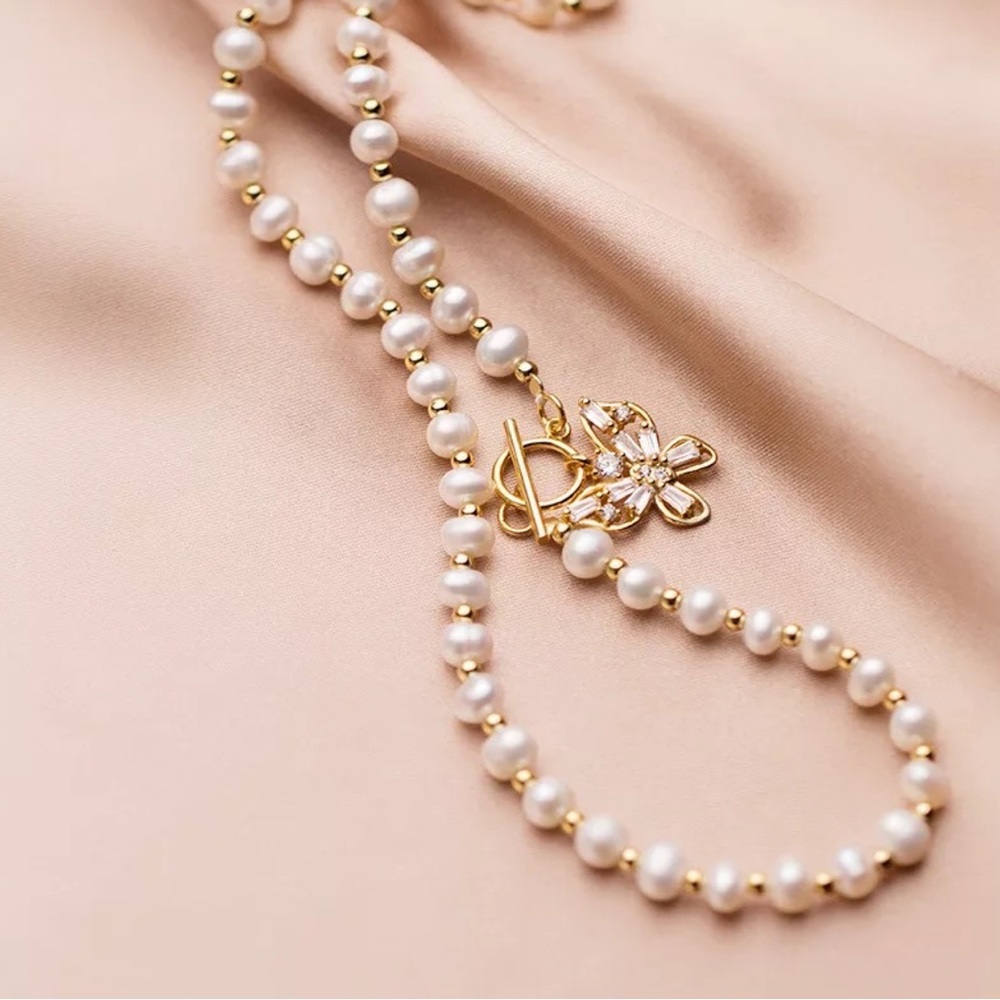 Freshwater Pearl Necklace • 14K Gold Necklace • Gold Chain • Base Real S…